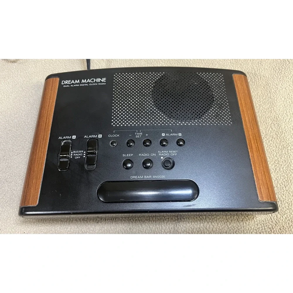 Sony Dream Machine ICF-C420 Dual Alarm Clock Radio Wood Grain Vintage‎ MCM Black